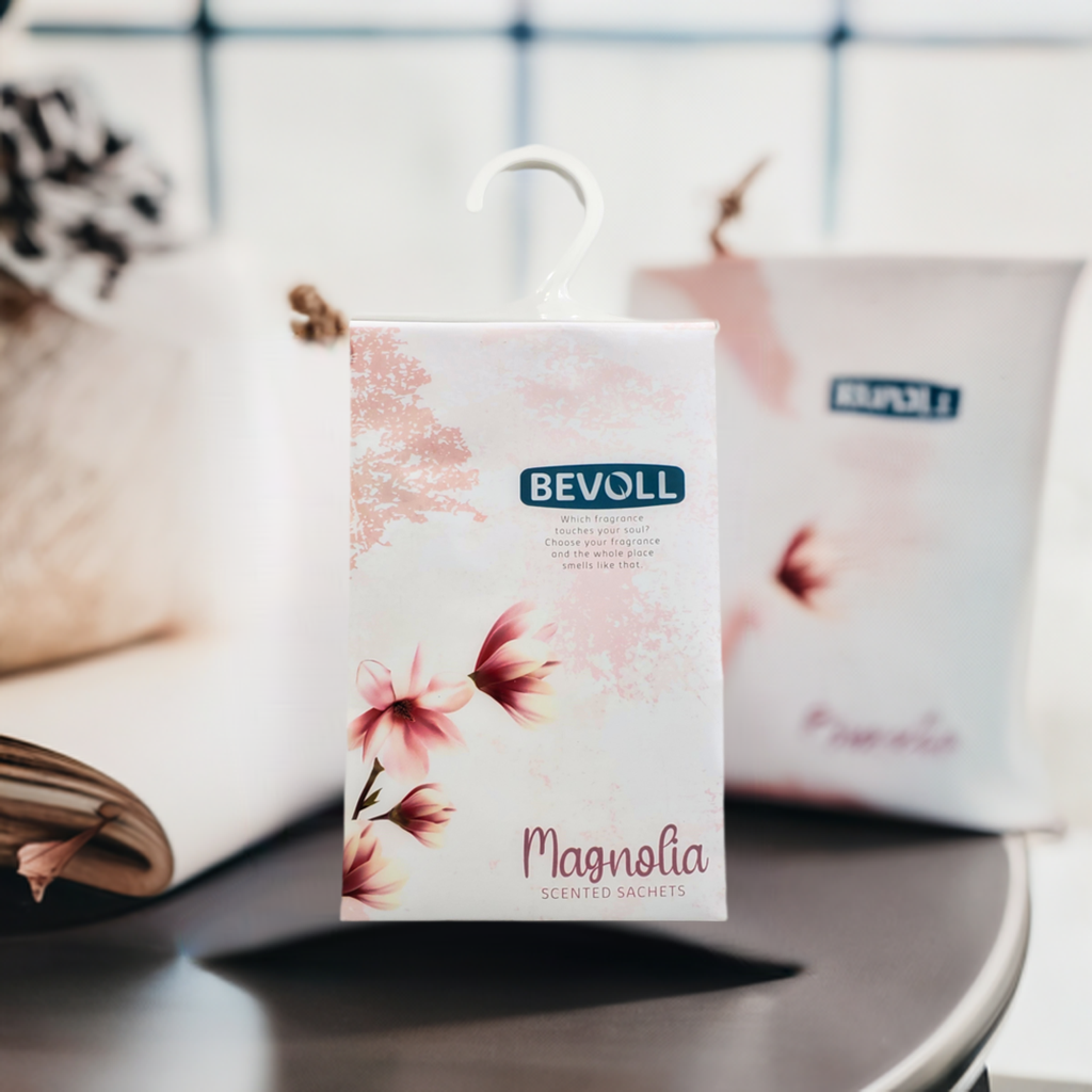 Magnolia Scented Hanging Sachet Bag. It is sold in lots of 12. One box contains 12 bags in total.
